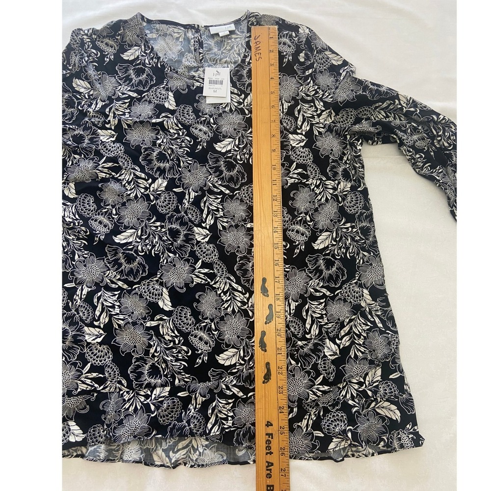J Jill Black White Floral Print Long Sleeve Blouse Shirt Top Women's Medium NEW - Picture 11 of 13
